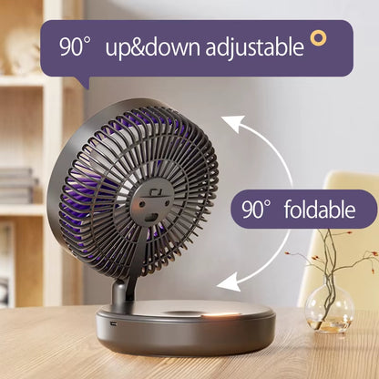 🌬️ 3-in-1 Rechargeable Portable Fan with Warm Night Light | Foldable, Wall-Mounted & 4-Speed Cooling