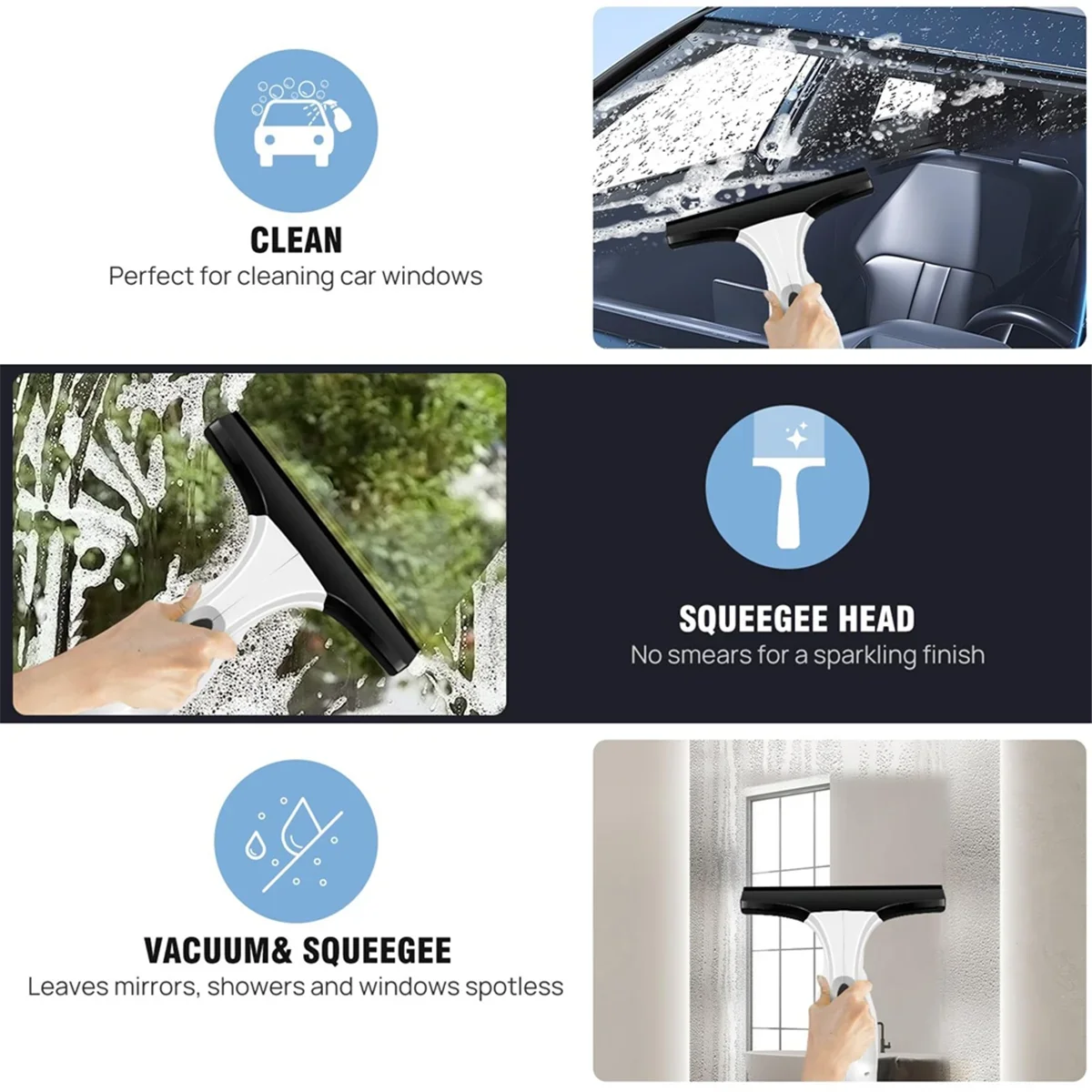 Rechargeable Cordless Window Vacuum Cleaner with Squeegee 150Ml Water Tank for Glass Mirror Tile Cleaning Home Use Portable