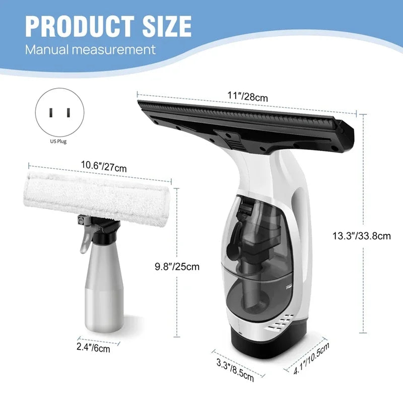 Rechargeable Cordless Window Vacuum Cleaner with Squeegee 150Ml Water Tank for Glass Mirror Tile Cleaning Home Use Portable